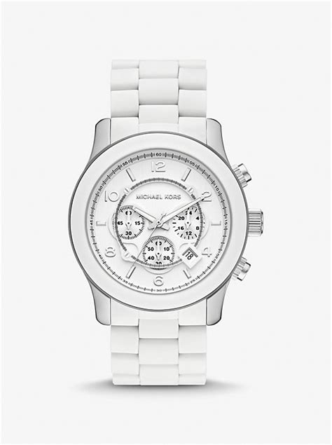 white michael kors watch men|oversized runway white tone watch.